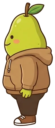 ふなデブくんの全身側面。頭頂のヘタと葉がシルエットの目印